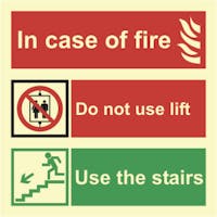 IN CASE OF FIRE USE STAIRS - ETTERLYSENDE PVC SKILT