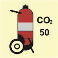 CO2 WHEELED FIRE EXTINGUISHER 50KG - ETTERLYSENDE PVC SKILT