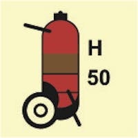 HALON WHEELED FIRE EXTINGUISHER 50KG - ETTERLYSENDE PVC SKILT