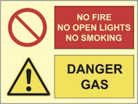 DANGER GAS, NO FIRE - ETTERLYSENDE PVC SKILT