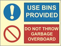USE BINS PROVIDED, DON'T THROW GARBAGE OVERBOARD - ETTERLYSENDE PVC SKILT