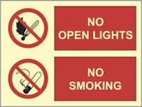 NO OPEN LIGHTS, NO SMOKING - ETTERLYSENDE PVC SKILT