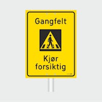 GANGFELT KJØR FORSIKTIG SKILT