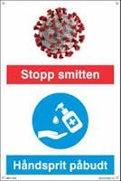 STOPP SMITTEN HÅNDSPRIT PÅBUDT - HVIT PVC SKILT